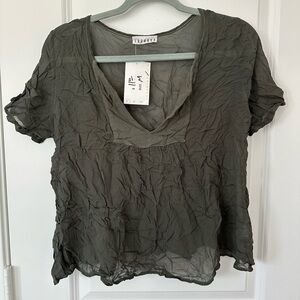 LACAUSA Deep Olive Crinkle Shirt Short Sleeve Blouse